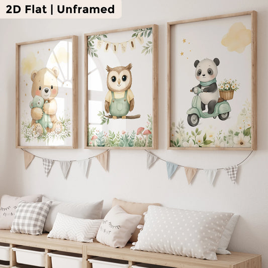 3-Piece Cartoon Owl & Panda Canvas Wall Art | Kids Room Decor Canvas Wall Art Set Peaceful Pleasures Health and Wellness GP124-3pcs 50x70cm Unframed