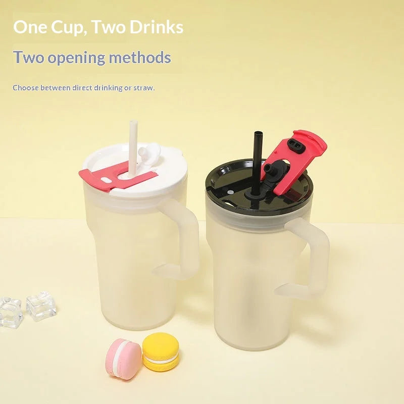 680ML Creative Double-drinking Straw Cup, Simple 22oz Single-layer Plastic Car Cup, Girls' Office Drinkware Daily Water Cup Peaceful Pleasures Health and Wellness