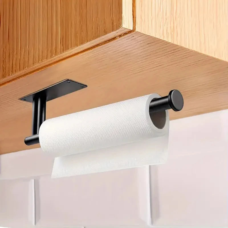 Under Cabinet Paper Towel Holder No-Drill Black Wall Mount