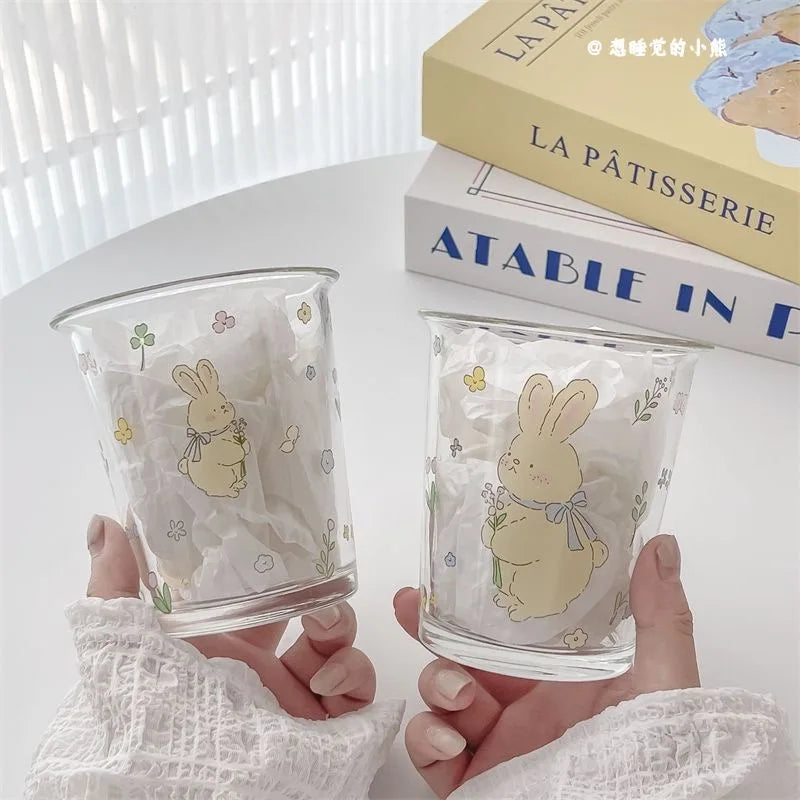Little Rabbit Glass Cups High Beauty Water Cups Beverage Cups Office Water Cups Home Breakfast Milk Coffee Cup Exquisite Cup New Peaceful Pleasures Health and Wellness