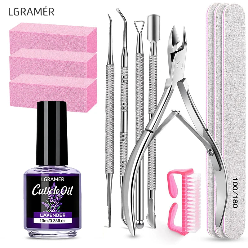 13-Piece Nail File & Manicure Kit with Cuticle Oil | LGRAMER
