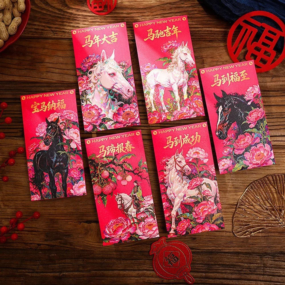 2026 Horse Year Red Envelopes | 6pcs Chinese New Year Lucky Money