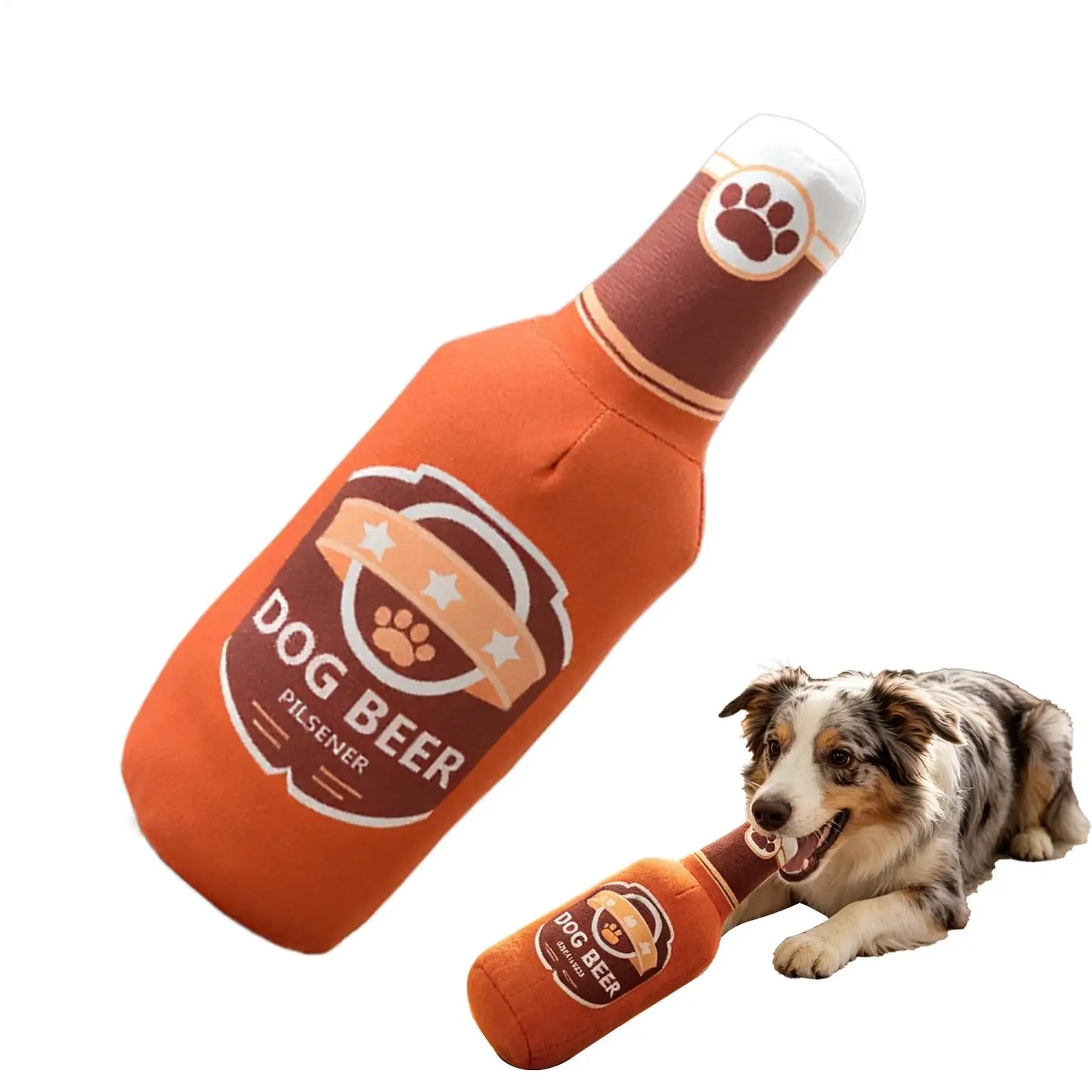 Beer Bottle Squeaky Plush Dog Toy – Small & Large Dogs