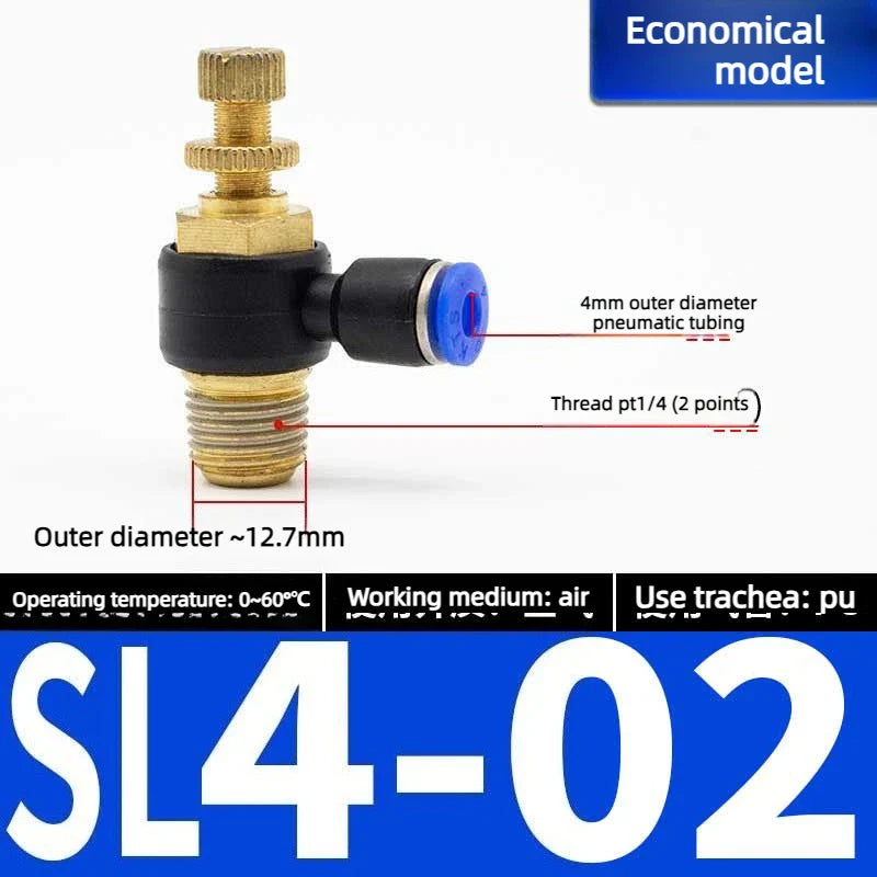 Quick Connect Pneumatic Air Speed Throttle Valve SL 4–12mm