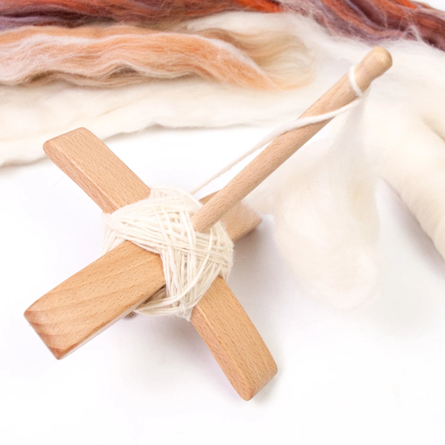 Detachable Cross-Shaped Turkish Wooden Spindle Set Hand-Spinning Yarn Kit with 50g Wool Roving & Yarn Gauge Beginner-Friendly Peaceful Pleasures Health and Wellness