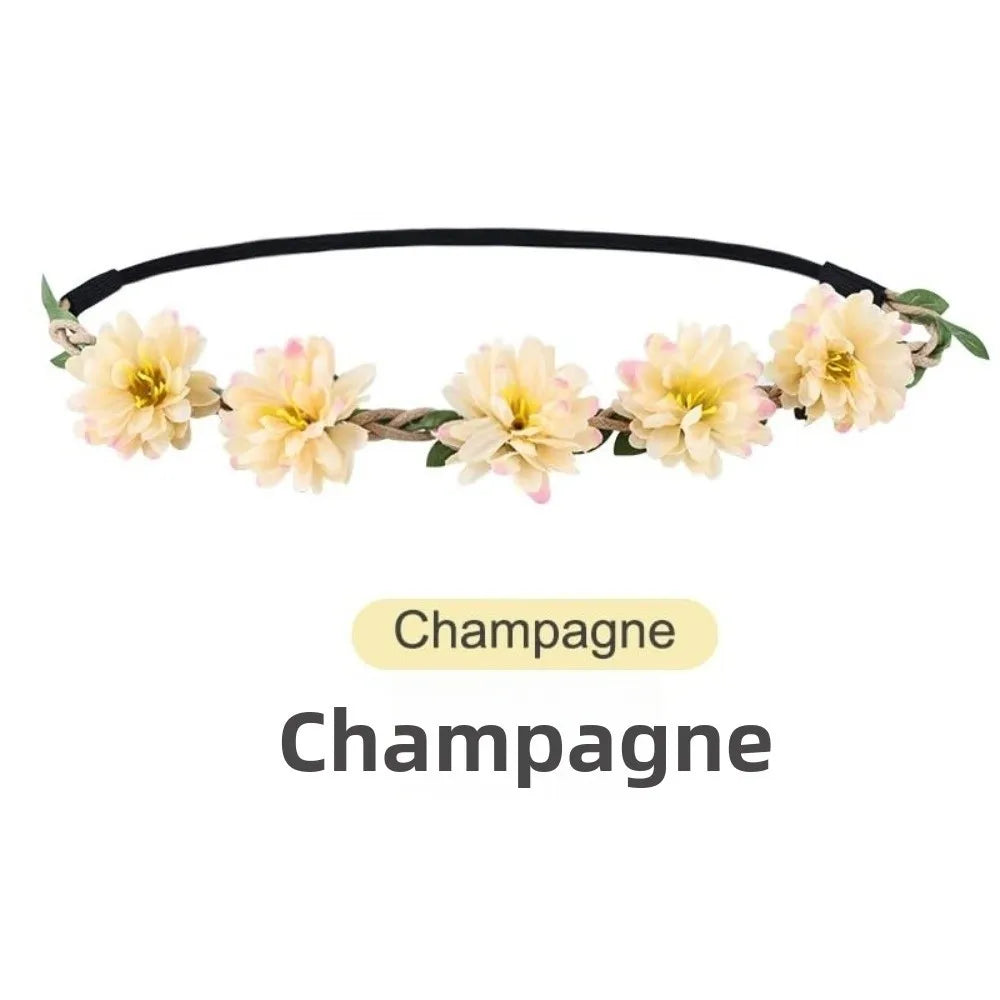 Pink Rose Floral Crown – Boho Adjustable Ribbon Headpiece