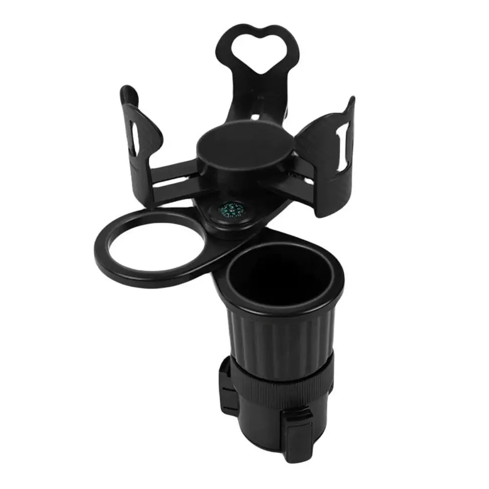 New Universal Car Water Cup Holder Expander 3‑Slot Multifunctional Drink Holder Anti‑Shock Auto Cup Organizer with Compass Peaceful Pleasures Health and Wellness black