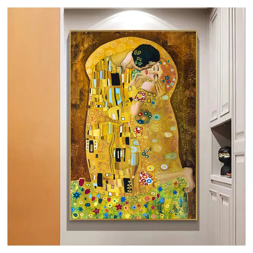 Abstract Oil Painting on Canvas Print Poster Modern Art Wall Pictures For Living Room Cuadros Classic Artist Gustav Klimt kiss Peaceful Pleasures Health and Wellness