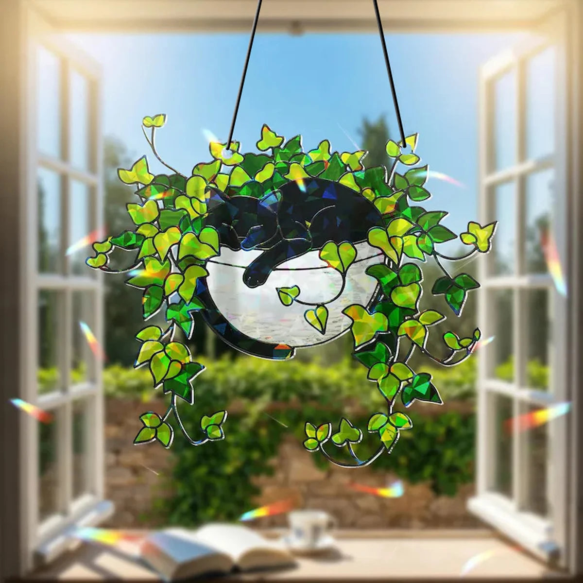 Black Cat Acrylic Suncatcher Plant Pot Window Hanging Decor