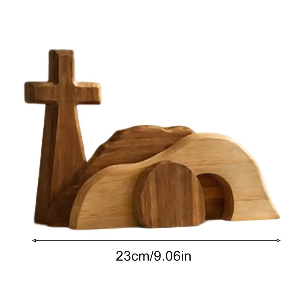 Wooden Easter Empty Tomb & Cross Resurrection Scene Decor Set