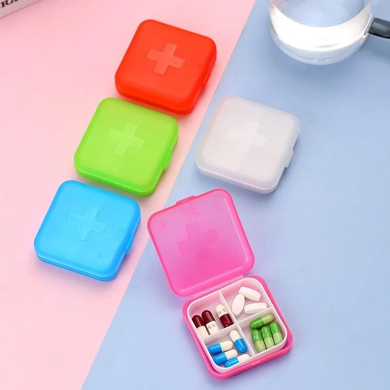 4Grids Cross Print Pill Box Portable Mini Plastic Pill Storage Pure Color Pocket Medicine Box Outdoor Home Pill Case Peaceful Pleasures Health and Wellness