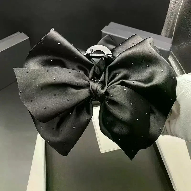 Black Large Bow Hair Claw Clip – Elegant Shark Clip for Women