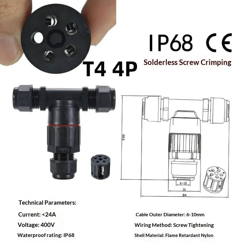 1Pc T Shape Waterproof Electric Connector Quick Screw Connect Push-in Terminals IP68 2/3/4/5Pin For Junction Box Wire Connector Peaceful Pleasures Health and Wellness T4 4PIN 24A
