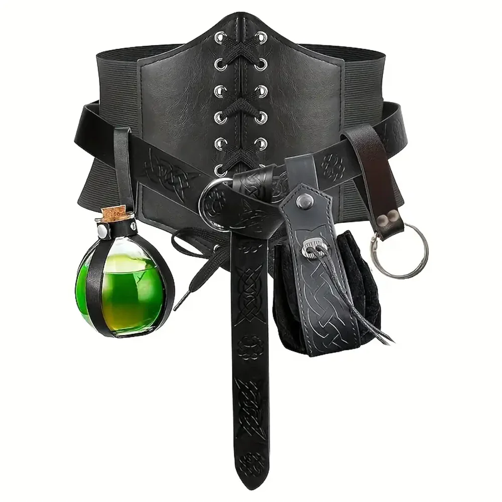 Renaissance Costume Belt Pouch Waist Bag Fanny Cork Potion Bottle