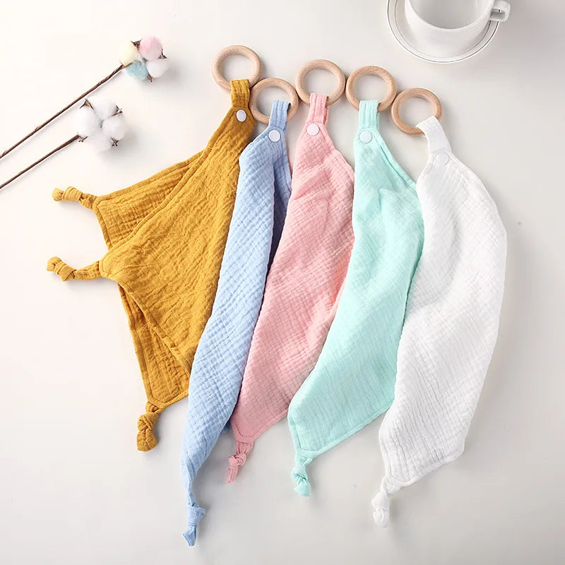 Wooden Ring Baby Drool Bib & Burp Cloth – Soft Cotton Washcloth