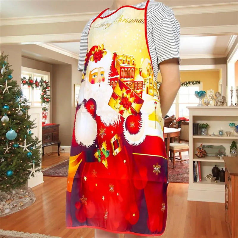 Aprons Sleeveless Dirt-proof Fabric Printed Halter Straps Christmas Apron Household Kitchen Cleaning Accessories Peaceful Pleasures Health and Wellness