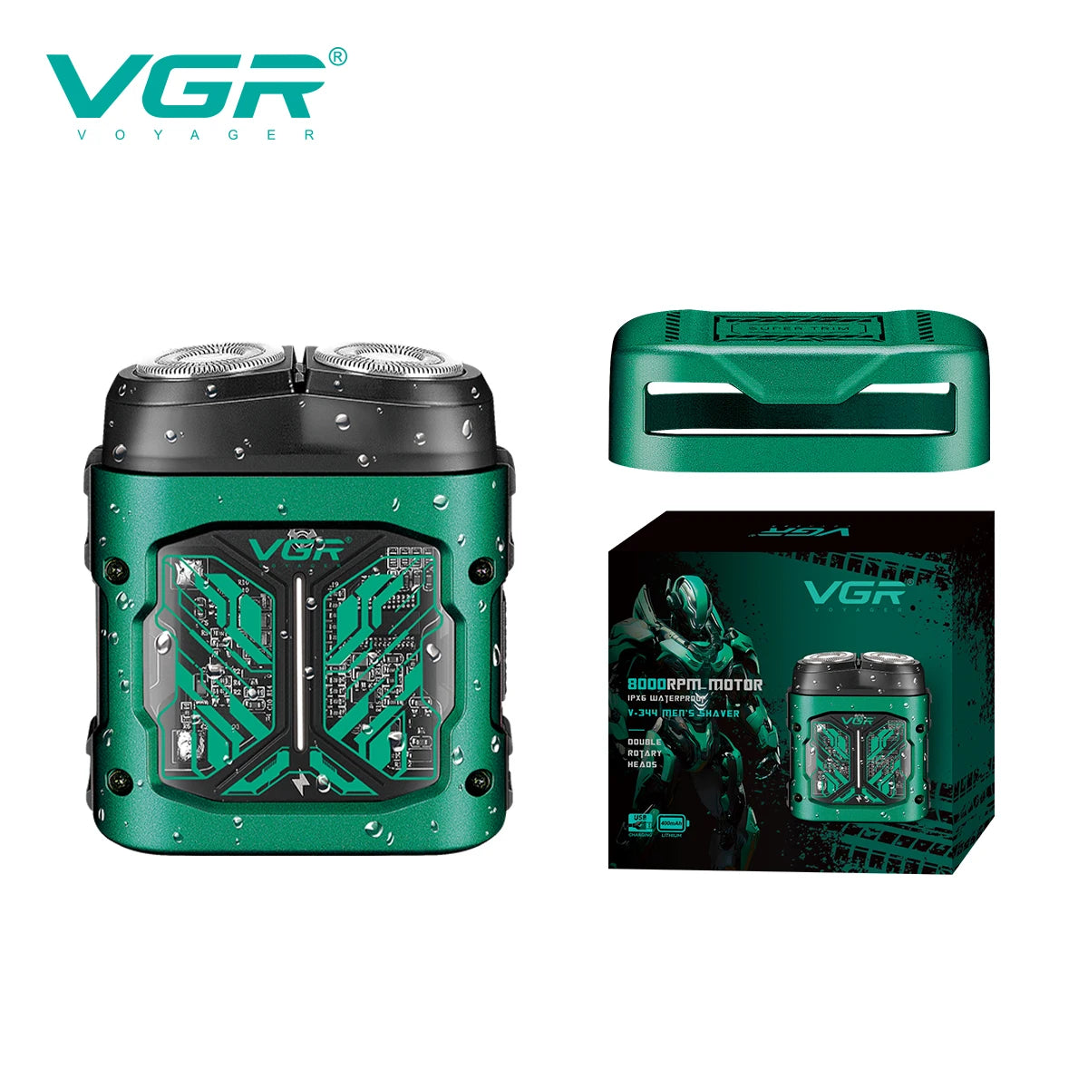 VGR New Metal Mech Wind Shaver Professional Grade Beard Whitening Device Convenient Home Shaver LED Digital Hair Trimmer V-344 Peaceful Pleasures Health and Wellness USB 1