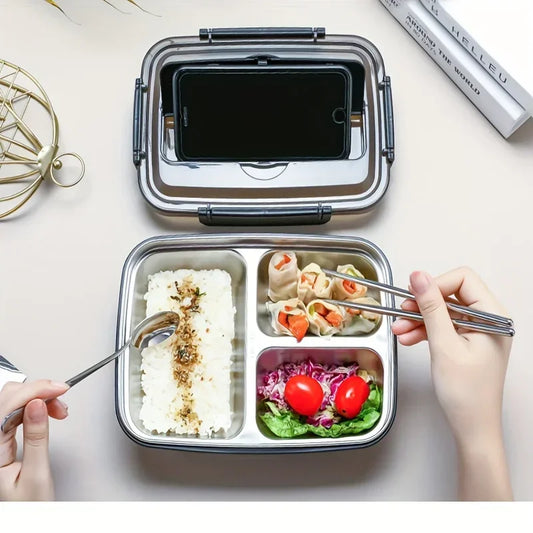 New Durable Easy-Clean Bento Container for Students & Office Workers,Leak-Proof Stainless Steel Lunch Box with 3 Compartments Peaceful Pleasures Health and Wellness