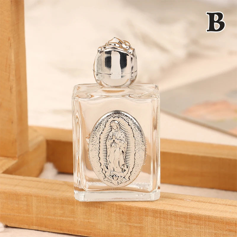 Glass Holy Water Bottle – Christian Cross & Virgin Design | 12 Styles