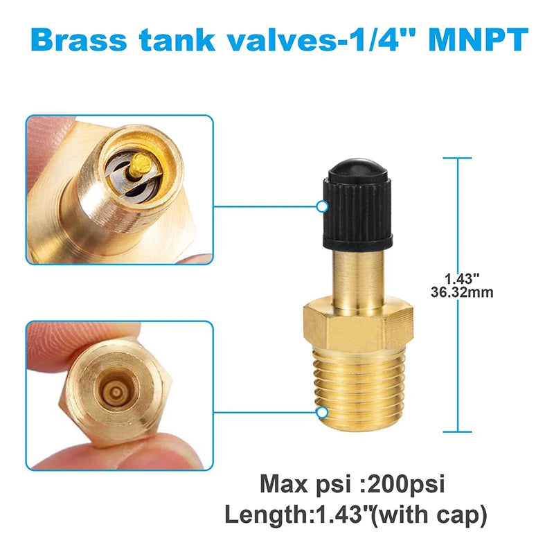 Sturdy 1/4 1/8 NPT Air Compressor Tank Fill Valve Anti-Corrosion Brass Schrader Valve (M) Tire Valve Core Inflator Connector Peaceful Pleasures Health and Wellness