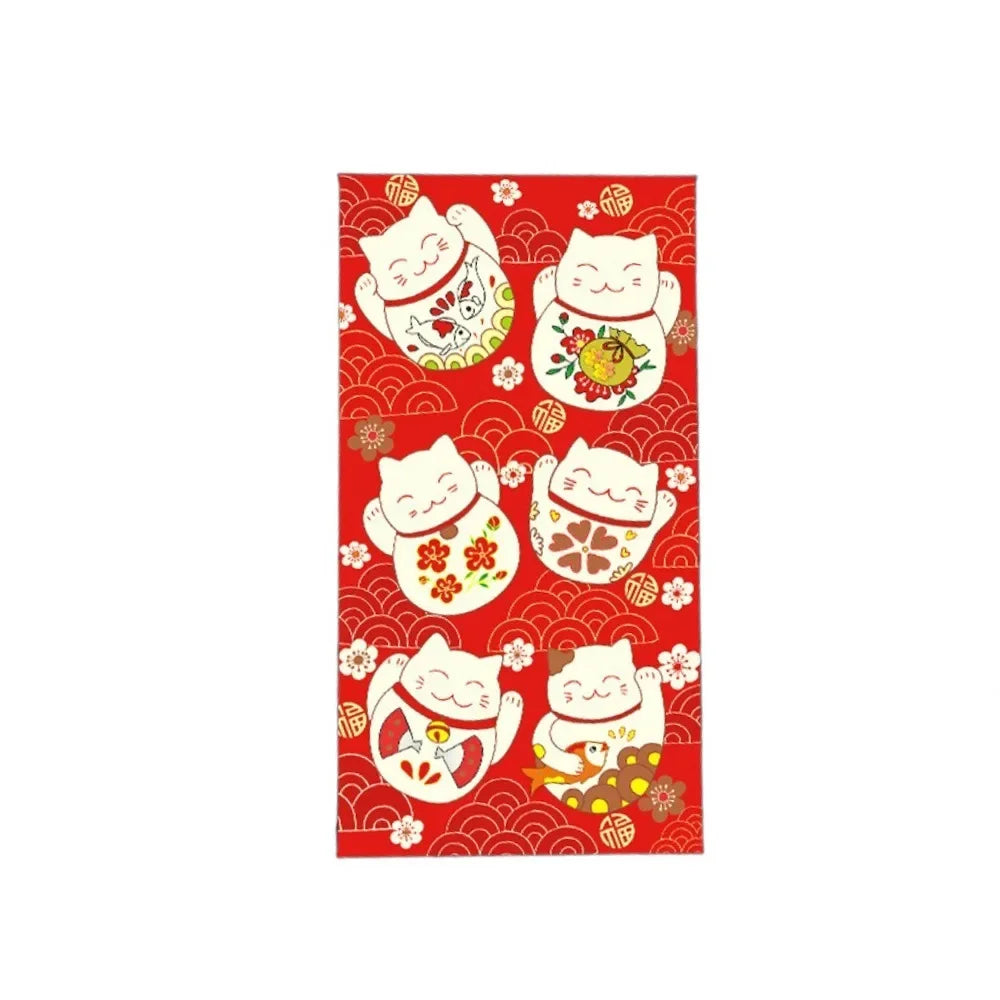 Cute Antiquity Lucky Cat Red Envelope Rectangular Colorful Lucky Money Bag Thickened Red Packet Kids Peaceful Pleasures Health and Wellness S-Style F