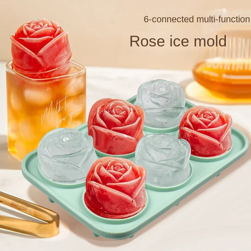 Custom 3D Rose Flower Shape Grids Ice-Cube Molds DIY Homemade Whiskey Reusable Silicone Ice Cube Tray With Lid Peaceful Pleasures Health and Wellness