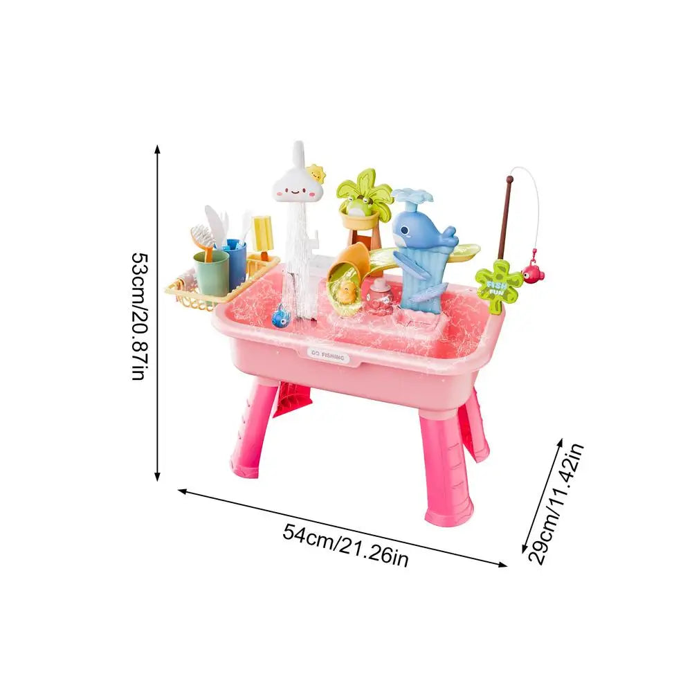 Kids Water Play Table with Fishing Game & Kitchen Set