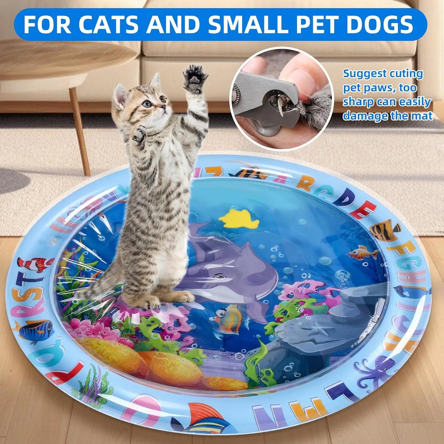 Pet Water Sensory Play Mat | Scratch-Resistant Cooling Pad for Cats & Dogs