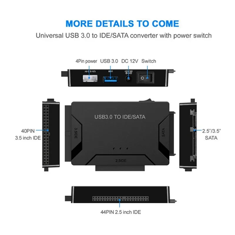 SATA/IDE to USB 3.0 Adapter Hard Drive Adapter Converter for Universal 2.5/3.5 Inch IDE SATA HDD SSD with 12V 2A Power Adapter Peaceful Pleasures Health and Wellness
