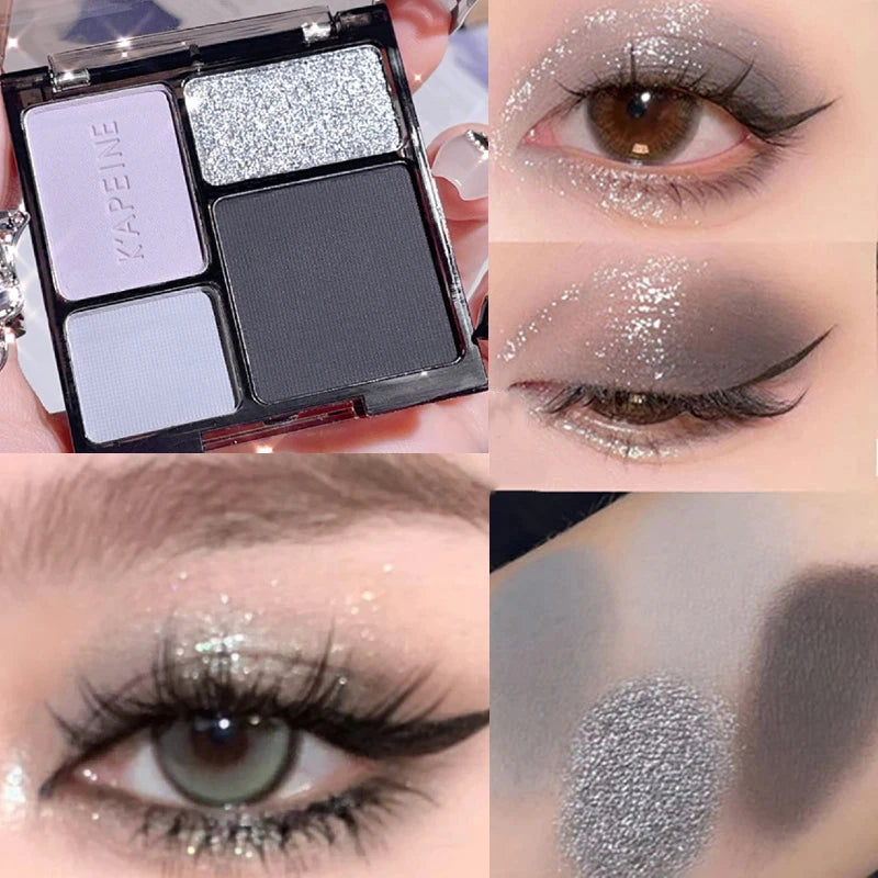 4-Color Eyeshadow Palette – Smoky Blue, Pink, Purple & Nude