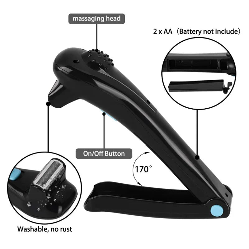 Double-bladed blade body hair trimmer with long handle and depilatory razor - a household back and body shaving tool Peaceful Pleasures Health and Wellness