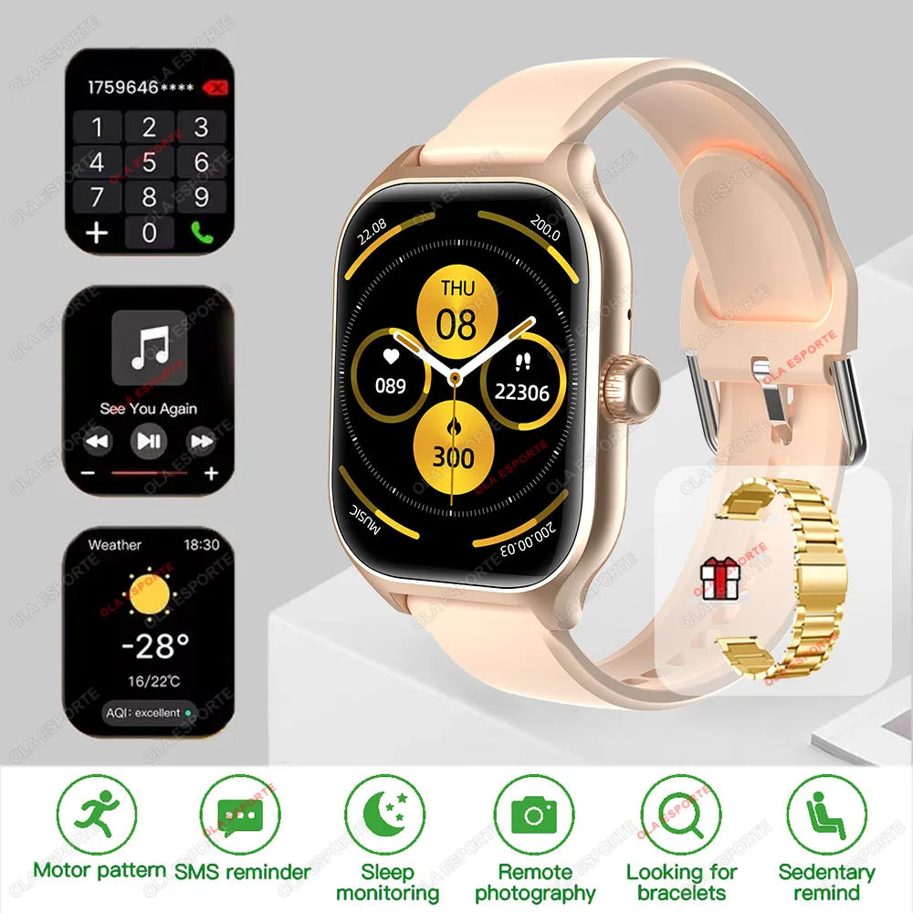 Outdoor Smart Watch Men Women 2.01'' HD Screen Heart Rate Bluetooth Calls GPS Track Waterproof Sports Mode DIY Dial Smartwatch Peaceful Pleasures Health and Wellness Gold Steel