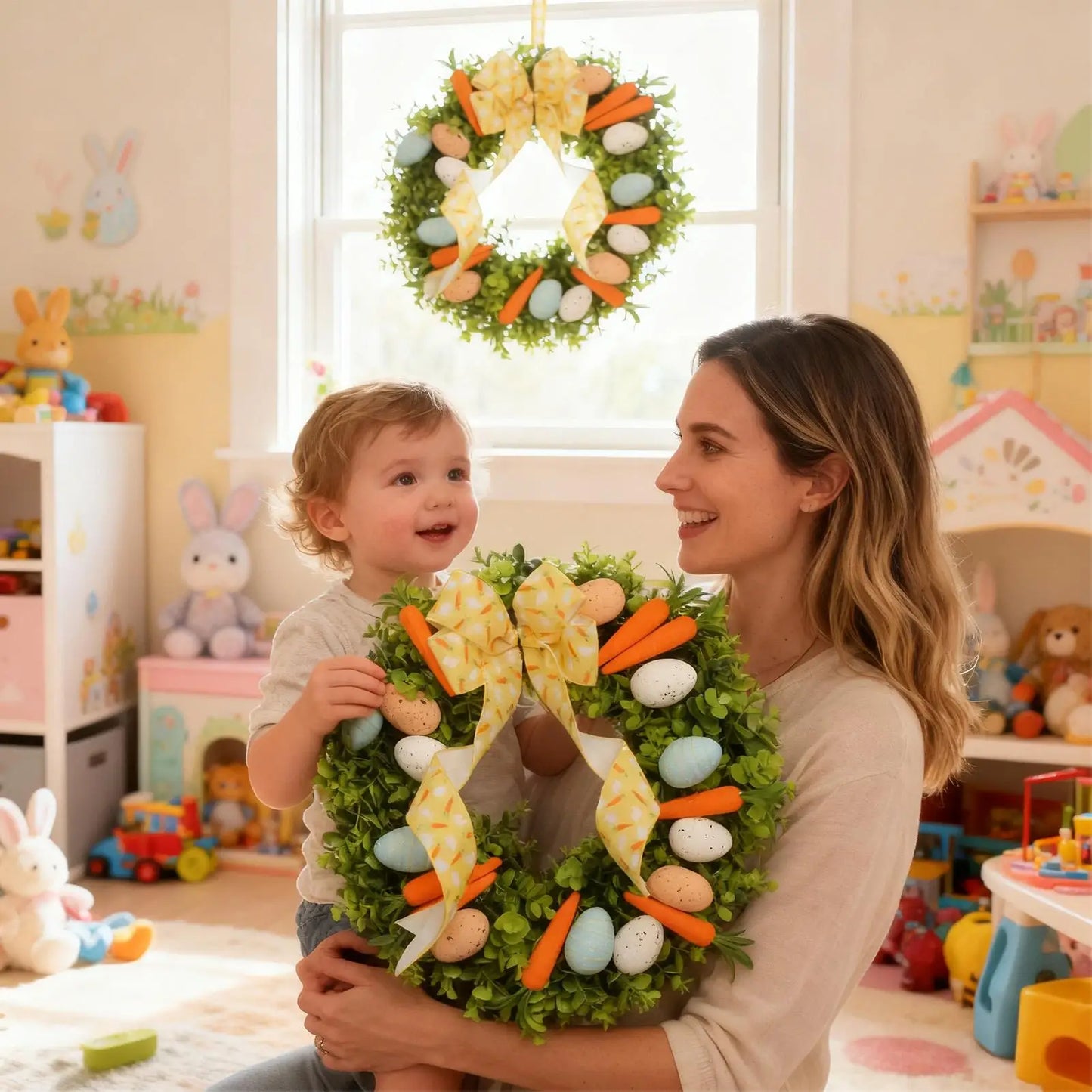 Easter Wreaths Handmade Cute Egg Carrot Design Festive Garland Front Door Wreath For Friends Family Gatherings Window Outdoor Peaceful Pleasures Health and Wellness