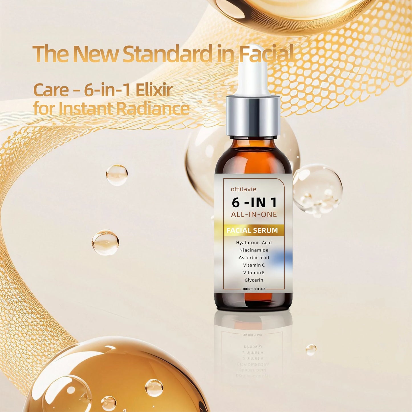6-in-1 Facial Serum – Hyaluronic Acid, Niacinamide & Vitamin C/E