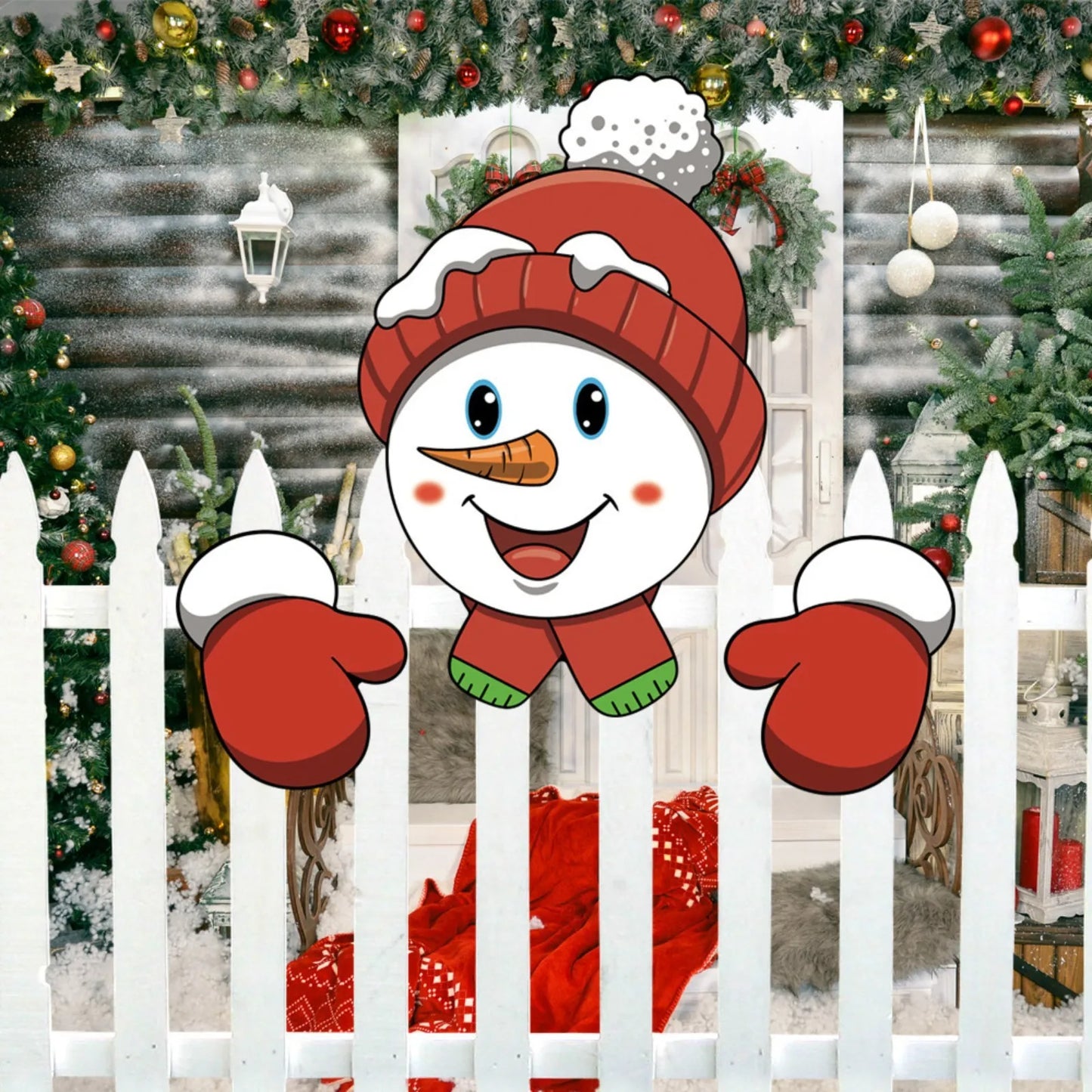 Santa Claus Fence Peeks Christmas Outdoor Decoration Set