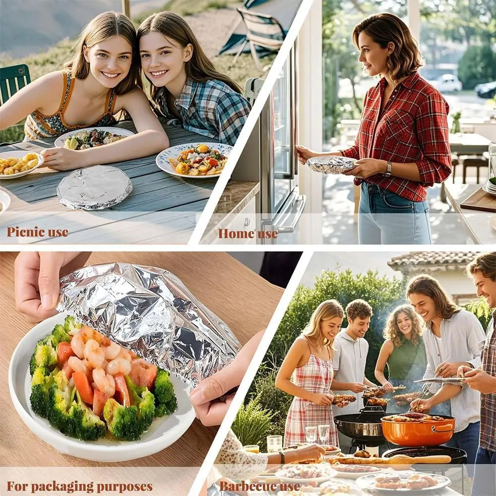 Reusable Aluminum Foil Food Covers – Stretch Lids for Plates & Bowls