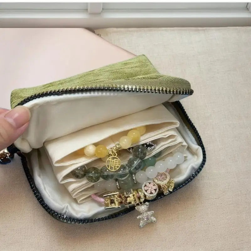 Luxury Velvet Jewelry Organizer Bag – 5-Compartment Pouch