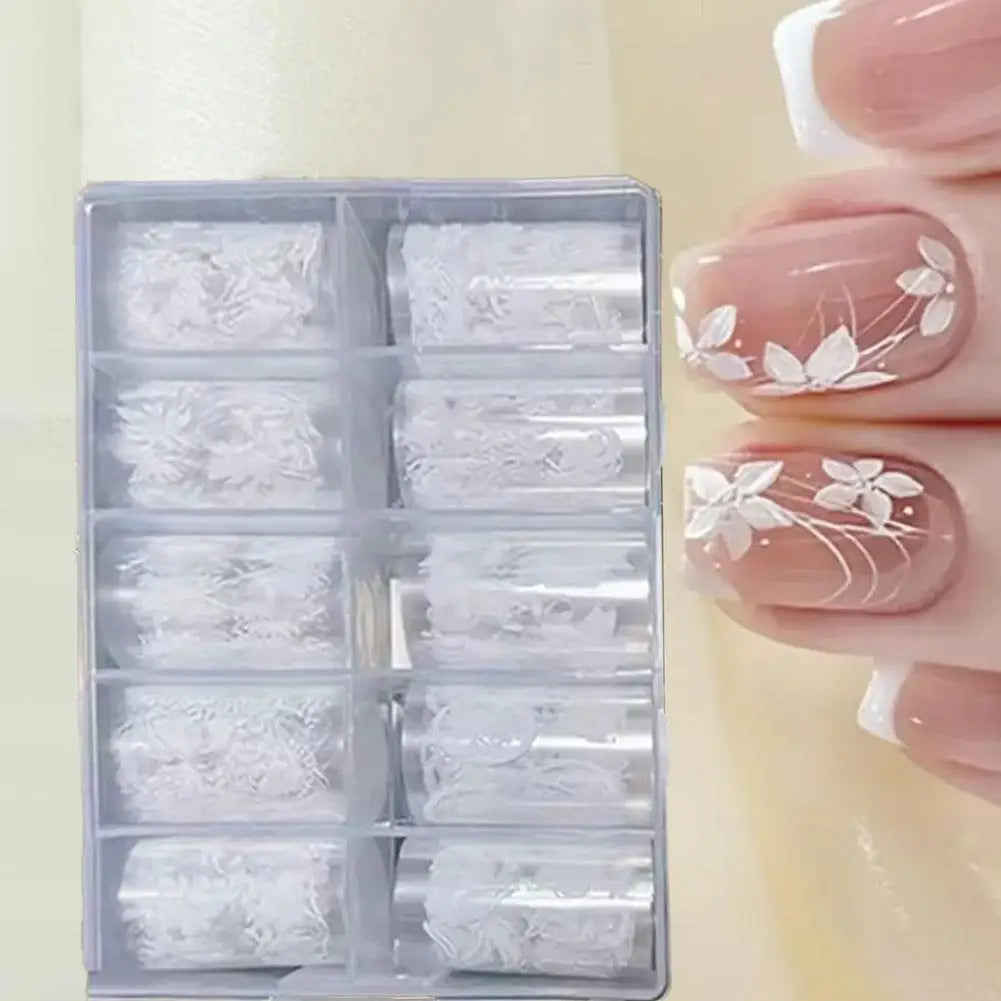 10Roll/Box Plaid/Flower Nail Foil Transfer Stickers for Nail Art Self-Adhesive Nail Decals Foil Paper Decals Nail Supplies Decor Peaceful Pleasures Health and Wellness