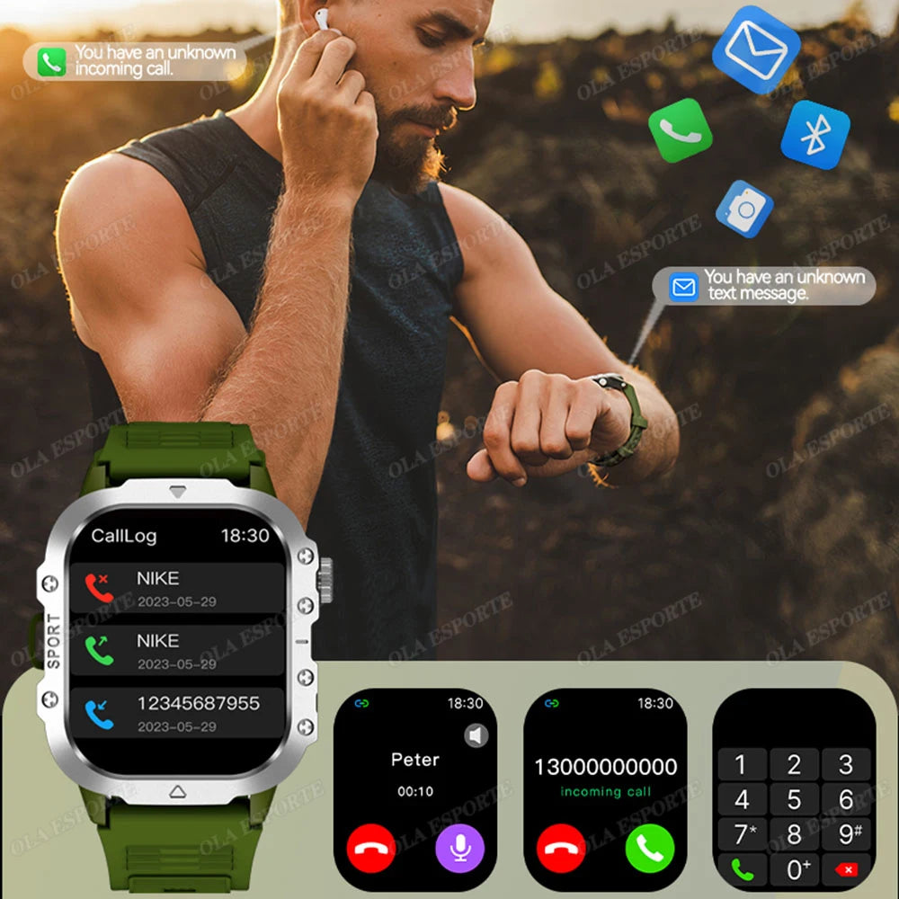 Military Smart Watch Men's Outdoor Sports Waterproof Watch 2.01" HD Touch Screen Voice Bluetooth Call GPS Tracking Smartwatch Peaceful Pleasures Health and Wellness