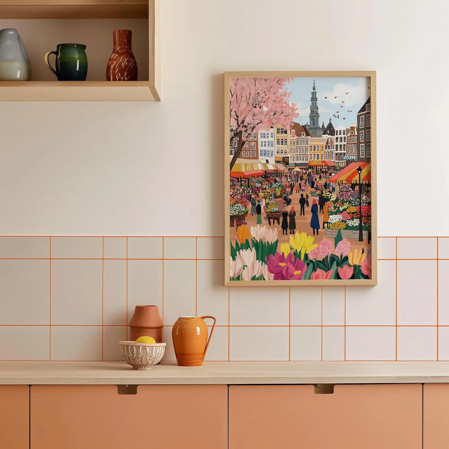 Amsterdam Flower Market Watercolor Canvas Wall Art Print
