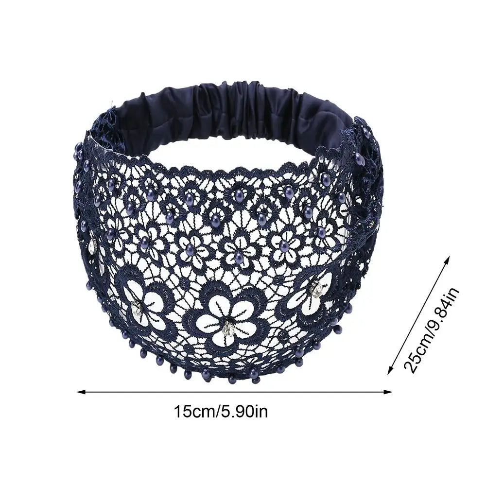 Floral Lace Wide Headband | Pearl Beaded Hair Accessory Women