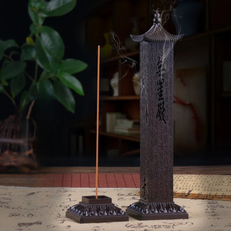 Large Vertical Column Incense Burner | Heart Sutra Zinc Alloy Incense Burner Peaceful Pleasures Health and Wellness