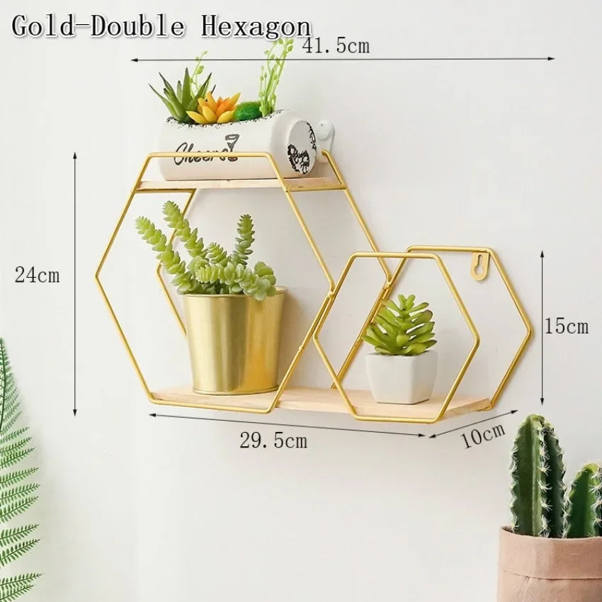Black Gold Nordic Wall Shelf Metal Iron Storage Rack Multi Shape DIY
