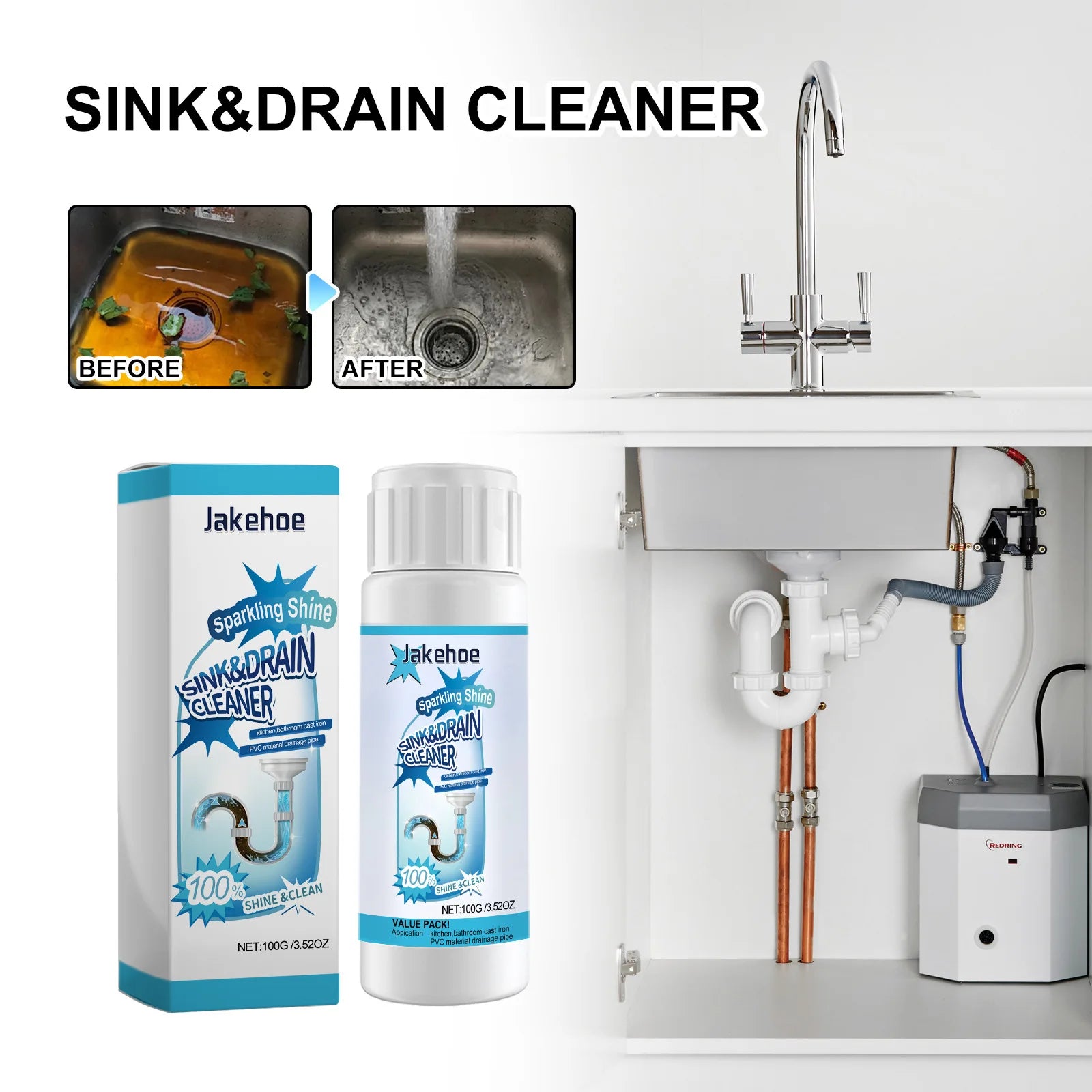 JAKEHOE Pipe Dredging Agent – Unclogs Drains & Removes Odors Drain Cleaner Peaceful Pleasures Health and Wellness