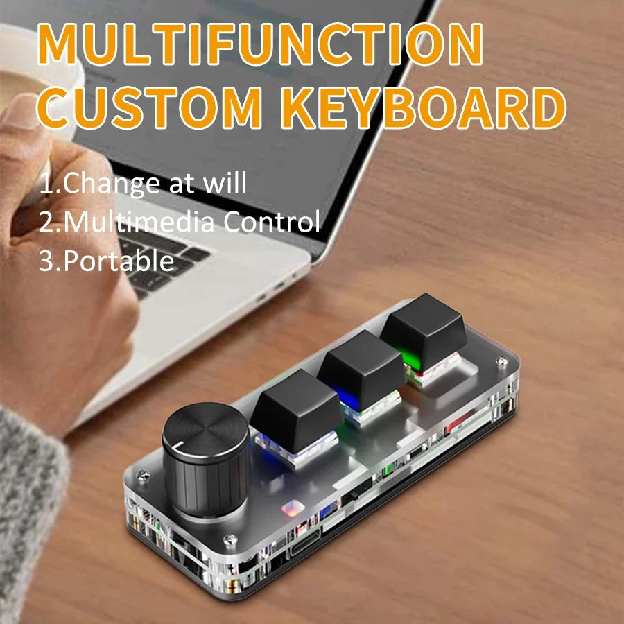 2.4G 3-key Customize Bluetooth Keyboard Macro Knob Copy Paste Shortcut Key E-sports Game Mini Mechanical Hot Plug Mini Keyboard Peaceful Pleasures Health and Wellness
