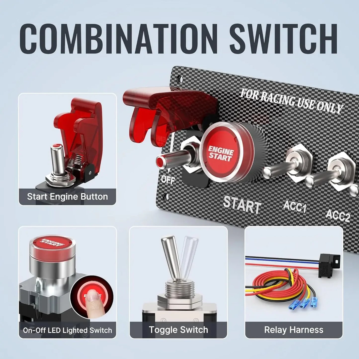 5 in 1 Ignition Switch Panel Race Toggle Switch Panel DC 12V 30A Racing Switch Panel Push Start Ignition Kit for Car Truck RV Peaceful Pleasures Health and Wellness