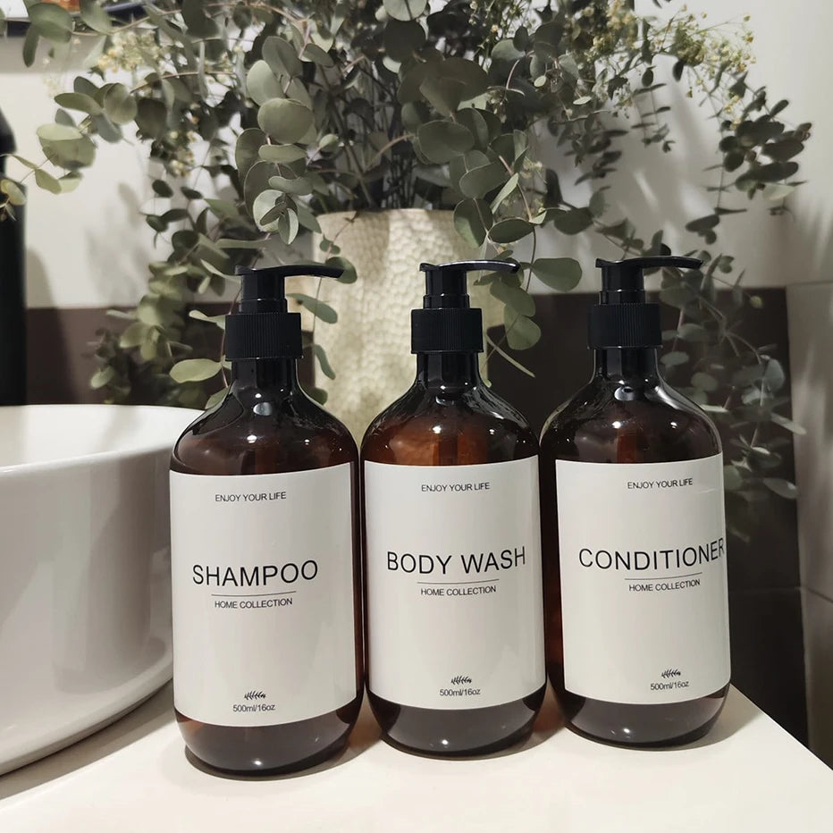 500ml Shampoo Body Wash Conditioner Dispenser Bottle Bathroom Waterproof Pre-Labeled Refillable Shampoo Bottle Soap Container Peaceful Pleasures Health and Wellness