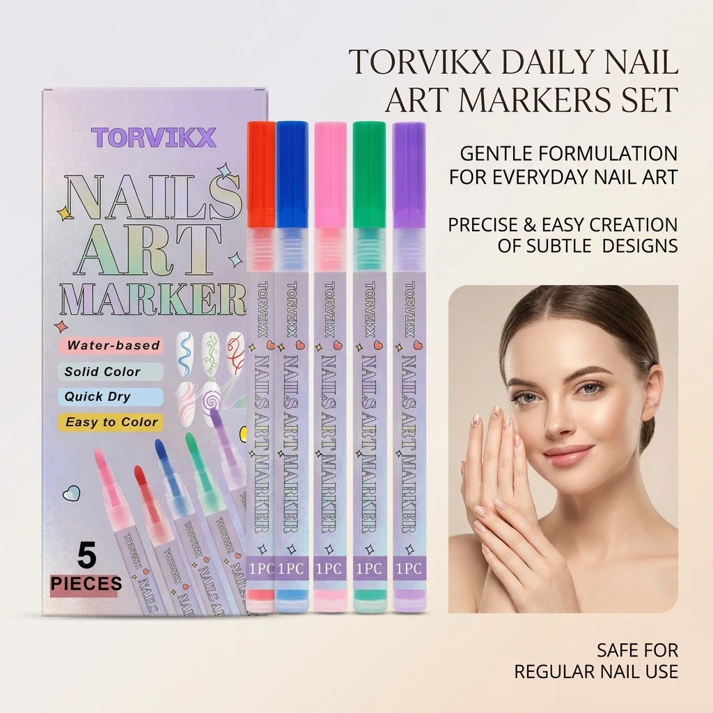Water-Based Nail Art Markers Set | 5pc Quick Dry Pens Nail Art Pens Peaceful Pleasures Health and Wellness