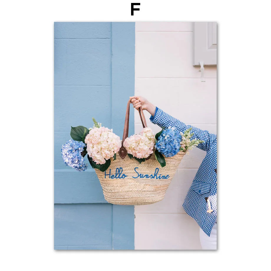 Nordic Retro Canvas Wall Art | Cars, Bikes & Flowers Poster
