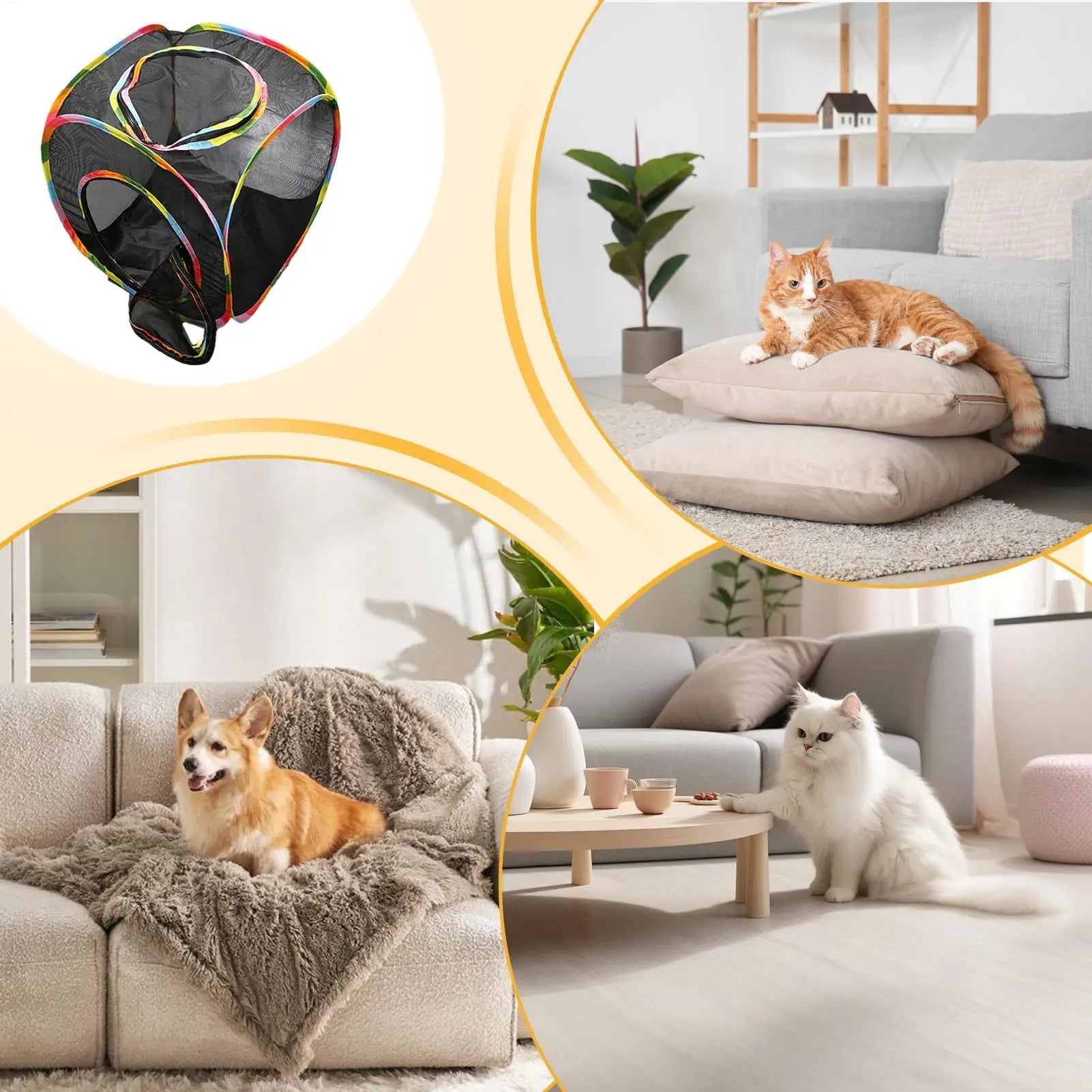 Cat Tent Cube Multi Shape Cat Tunnels Tents Cubes Mesh Foldable House Pet Cat Outdoor Play Cube Outdoor Indoor Play House Peaceful Pleasures Health and Wellness